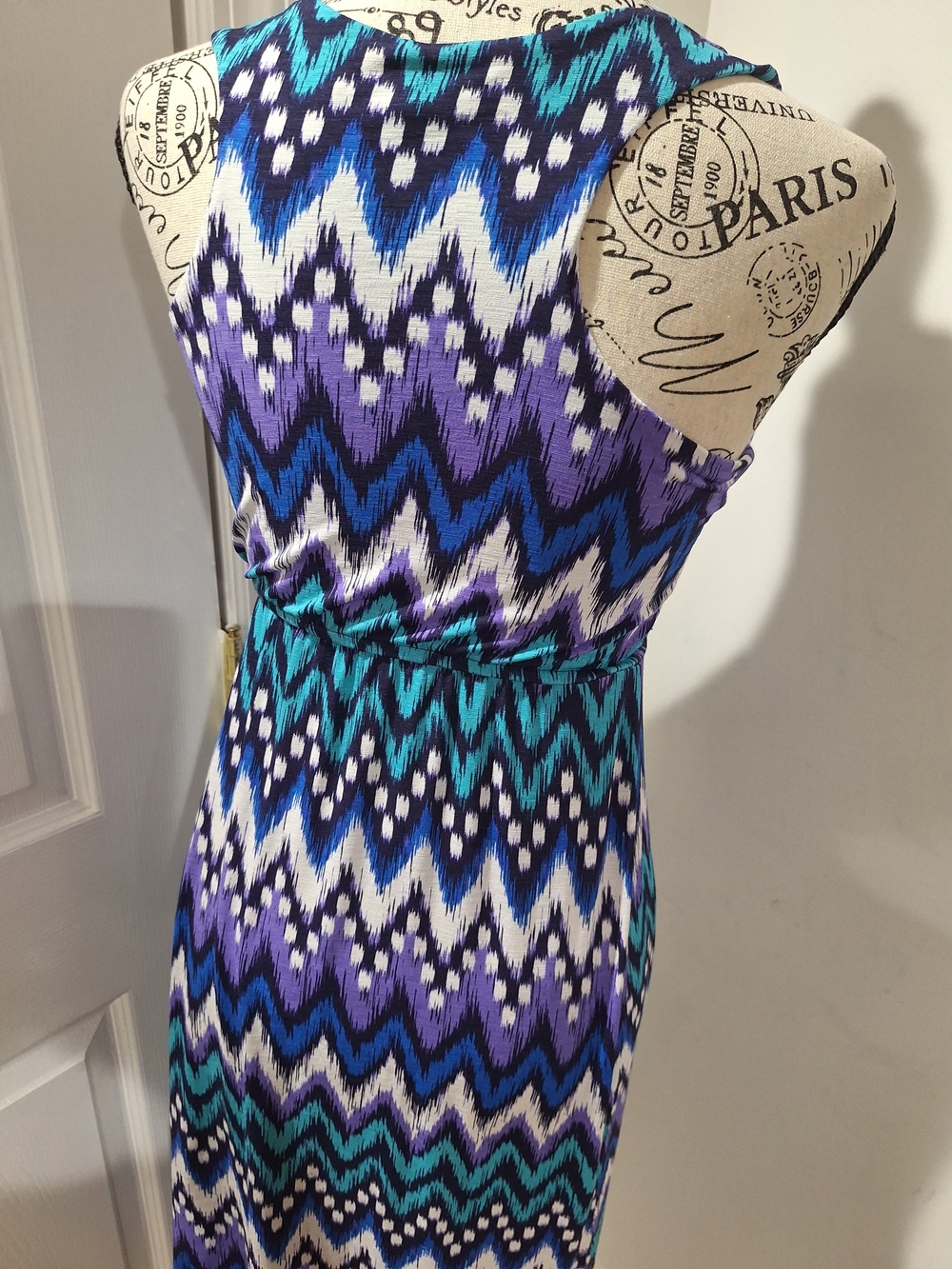 Three Hearts Sleeveless Maxi Dress in Blue, Purple & White
